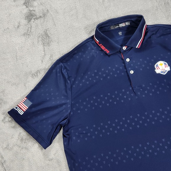 RLX Ralph Lauren Polo Mens Large USA Ryder Cup Shirt Navy Blue Golf 2018 Wicking - Picture 5 of 14